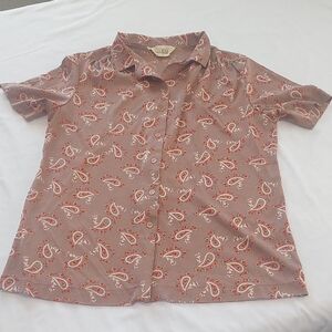 Sears 1970s Vintage  Tan Button Down Shirt with Design. Perma - Prest .